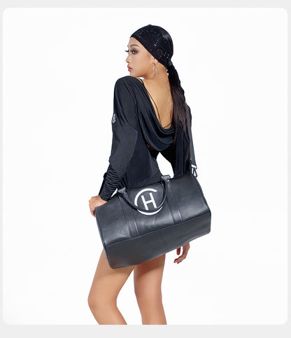 HC Custom black leather dance bag A89
